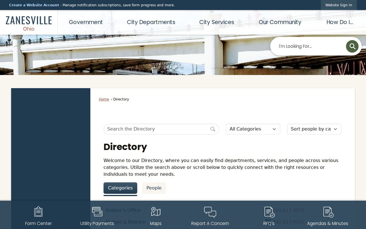 Zanesville ZIP code directory city department routing